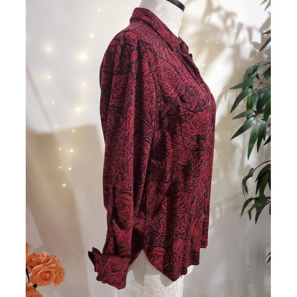 Rock & Republic Womens Rose Floral Button Hi-Low Top Size S Red Vamp Whimsigoth - Picture 4 of 13